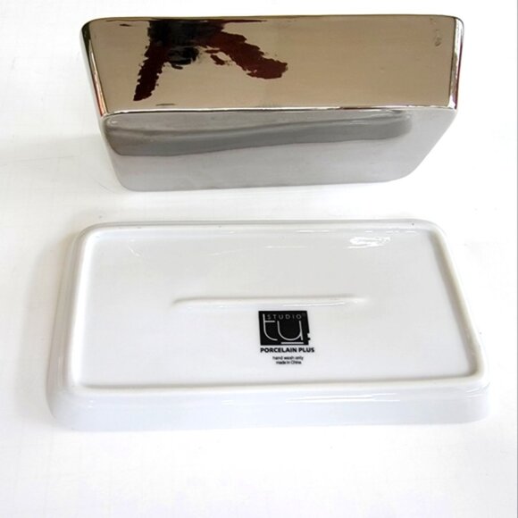 Porcelain Silver Bread Loaf Pan Dish Bake Cook Tray 8" Dinner Serve Kitchen Set - Picture 2 of 4